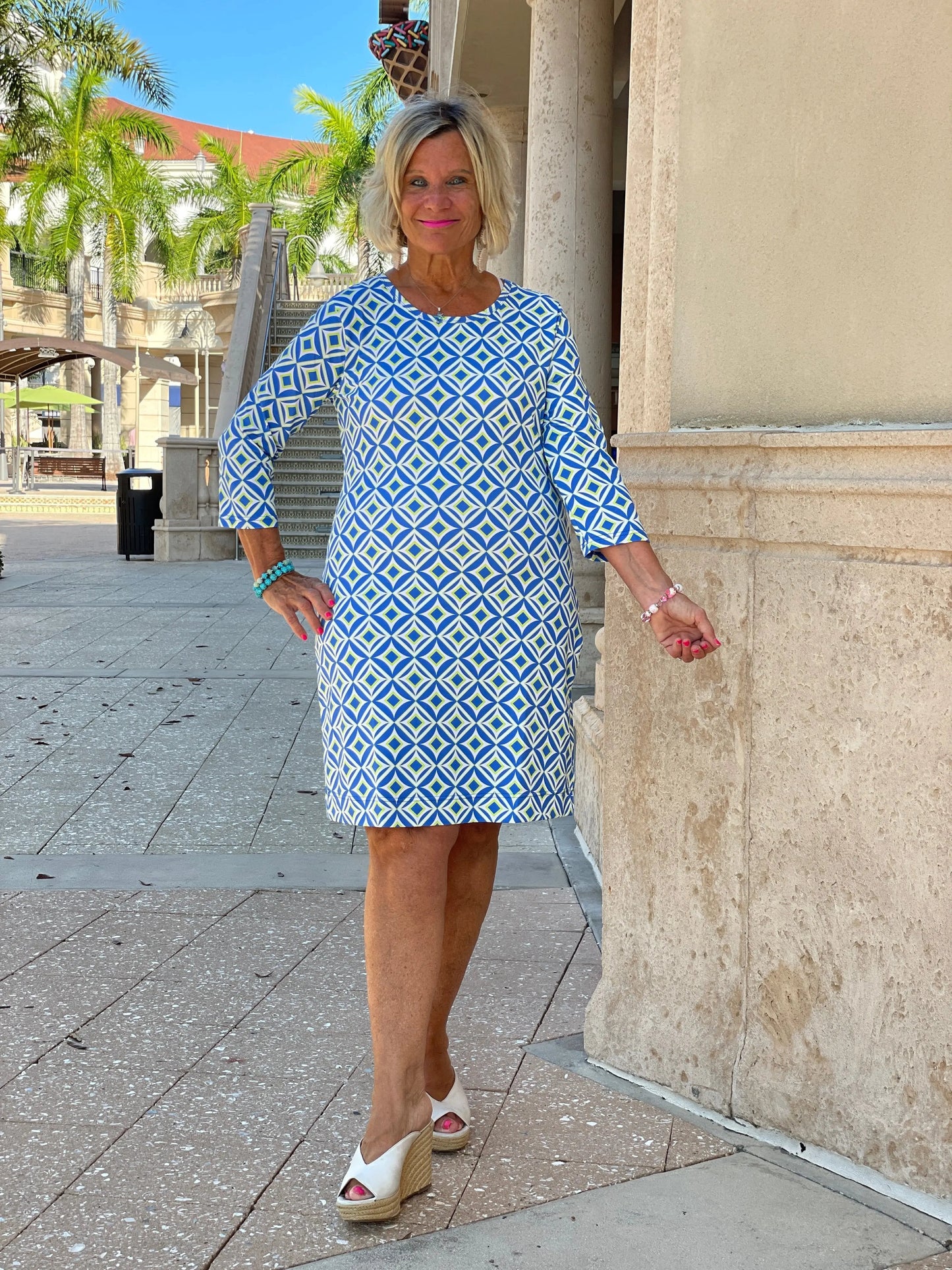 AQUA DIAMONDS SLEEVE DRESS