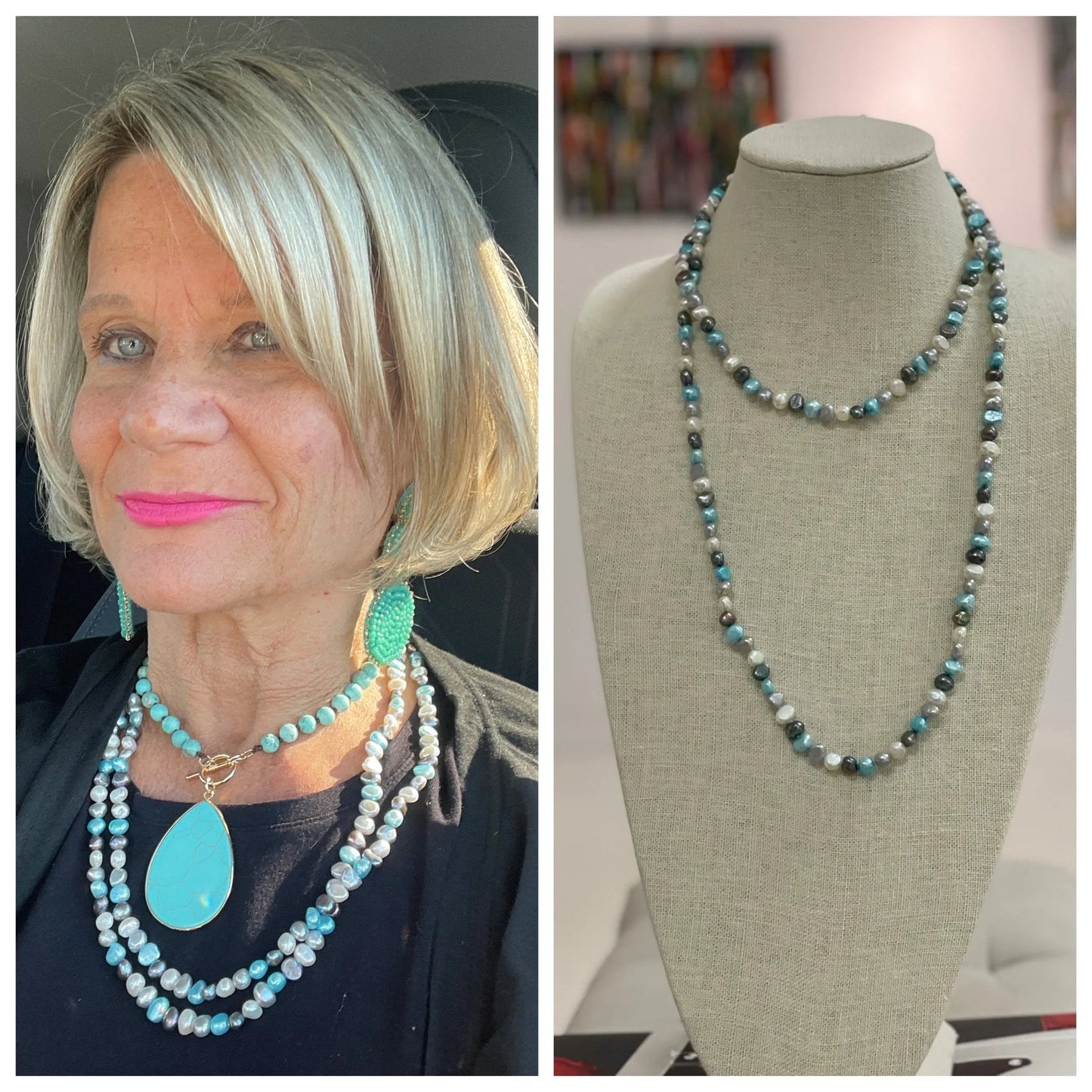 COASTAL OCEAN BLUE FRESH WATER PEARL NECKLACE