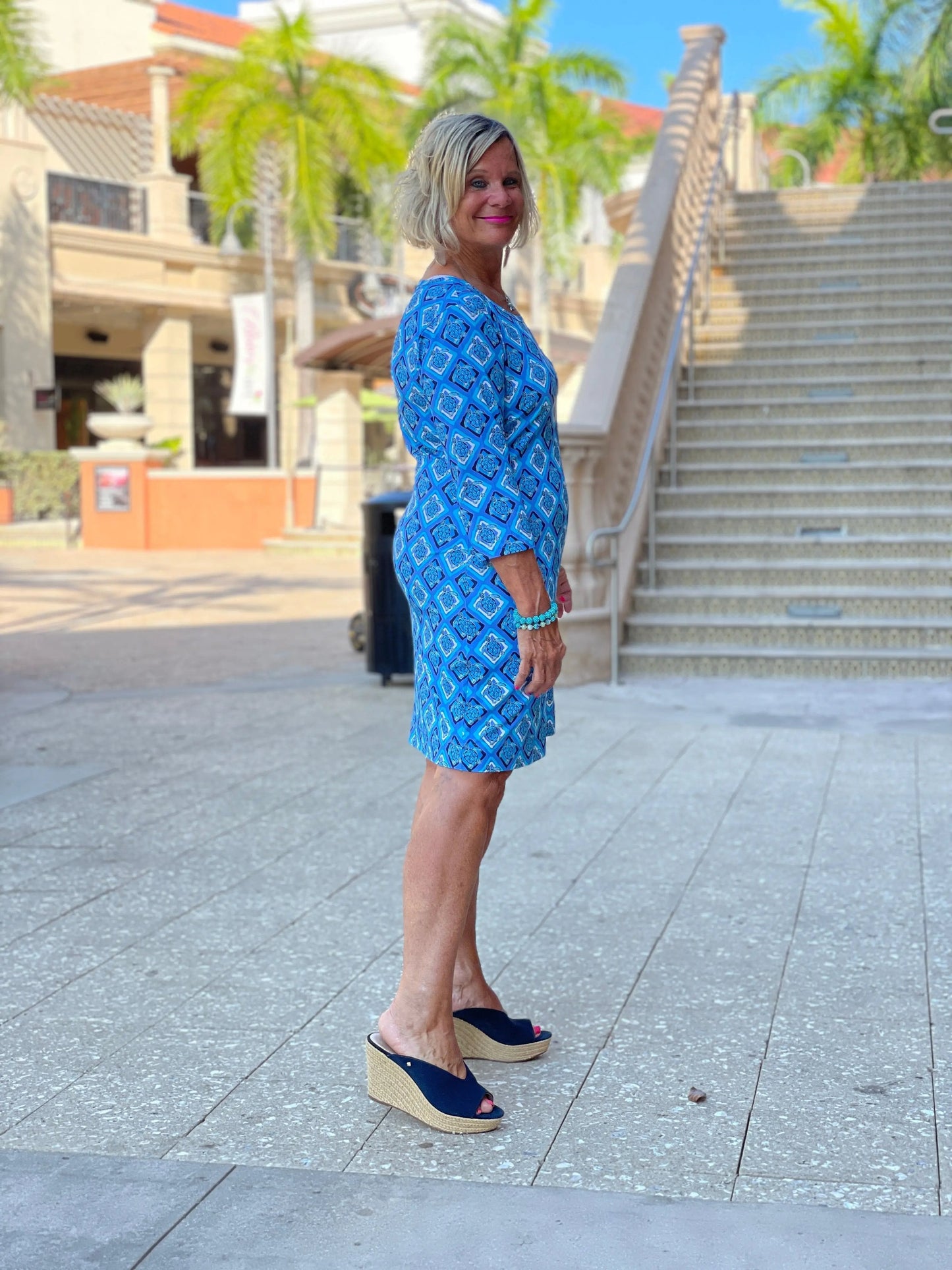 BAHAMA BLUE TURTLE SLEEVE DRESS