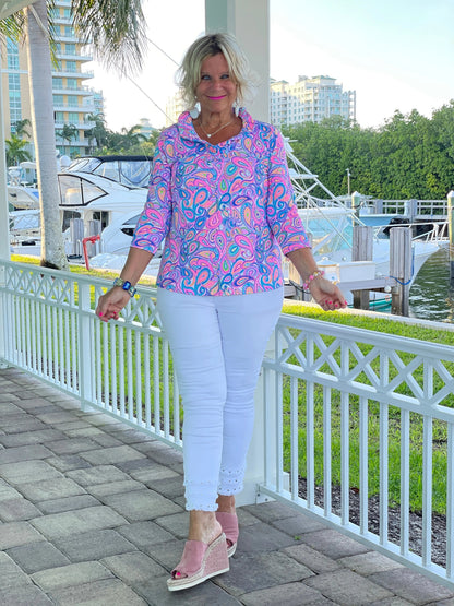 CAROLINA PAISLEY RUFFLE TOP