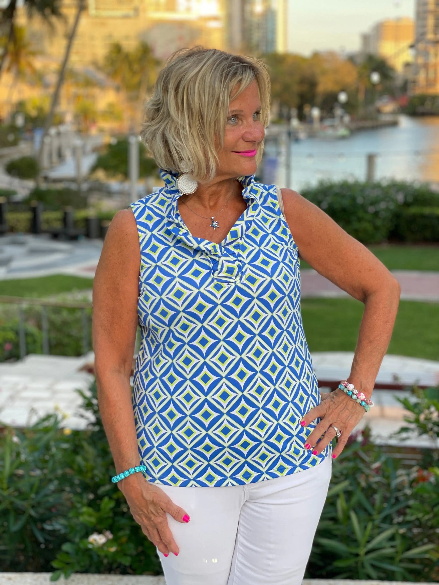 AQUA DIAMOND SLEEVELESS RUFFLE