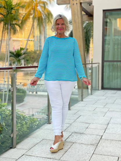 AQUA STRIPE BOATNECK TOP