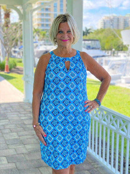 BAHAMA BLUE TURTLE KEYHOLE DRESS