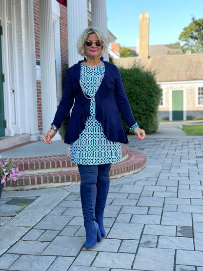 CAROLINE NAVY RUFFLE SWEATER