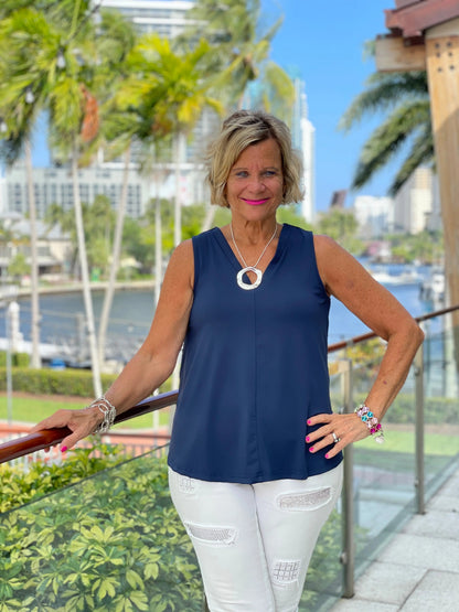 GREEN AND NAVY PALM PALAZZO PANT