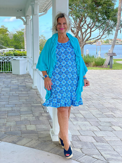 BAHAMA BLUE TURTLE HALTER  RUFFLE DRESS