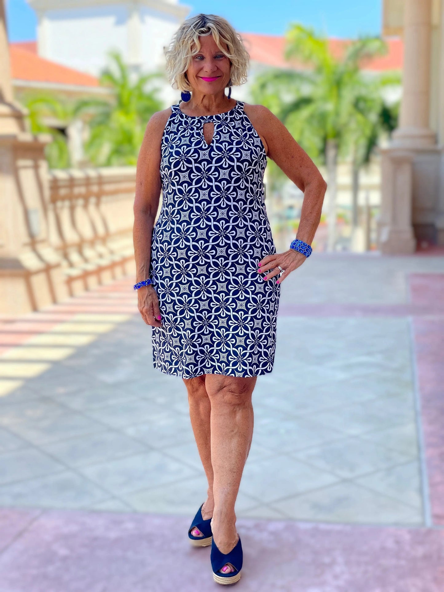BRIGHTEN BLUE KEYHOLE DRESS