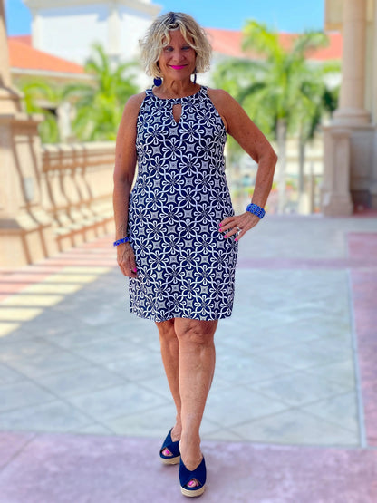 BRIGHTEN BLUE KEYHOLE DRESS