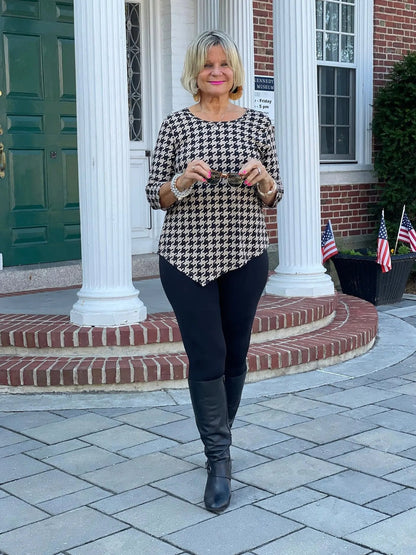 KHAKI HOUNDSTOOTH ASYMMETRIC TOP FINAL SALE
