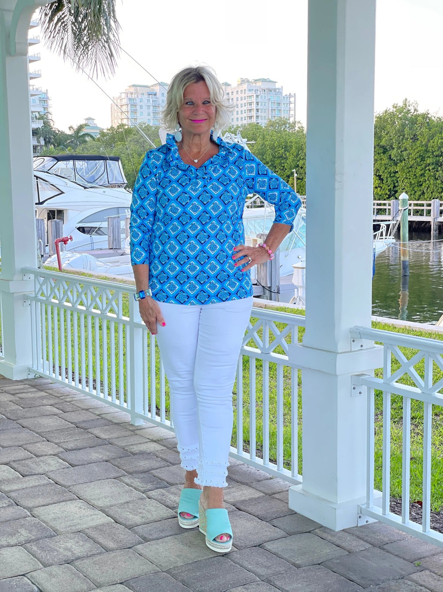 BAHAMA BLUE RUFFLE TOP
