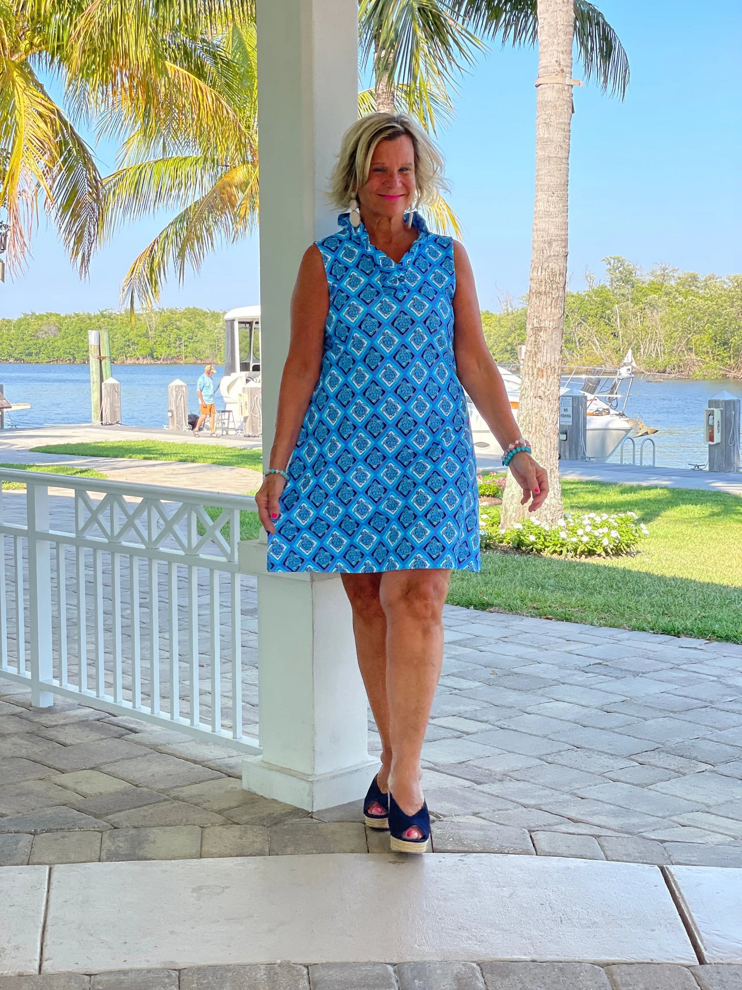 BAHAMA BLUE TURTLE RUFFLE DRESS