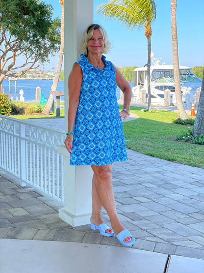 BAHAMA BLUE TURTLE RUFFLE DRESS