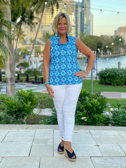 BAHAMA BLUE TURTLE SLEEVELESS RUFFLE