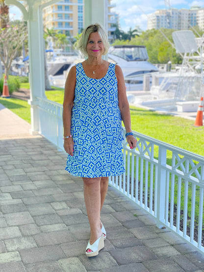 AQUA DIAMONDS LAYERED RUFFLE DRESS