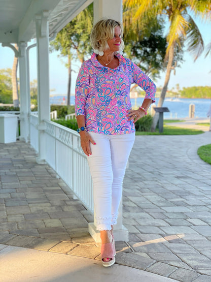 CAROLINA PAISLEY RUFFLE TOP