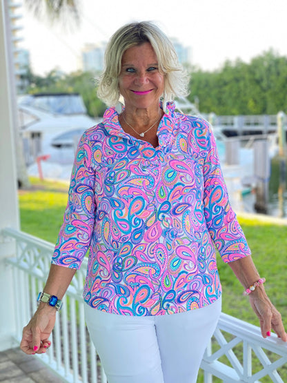 CAROLINA PAISLEY RUFFLE TOP