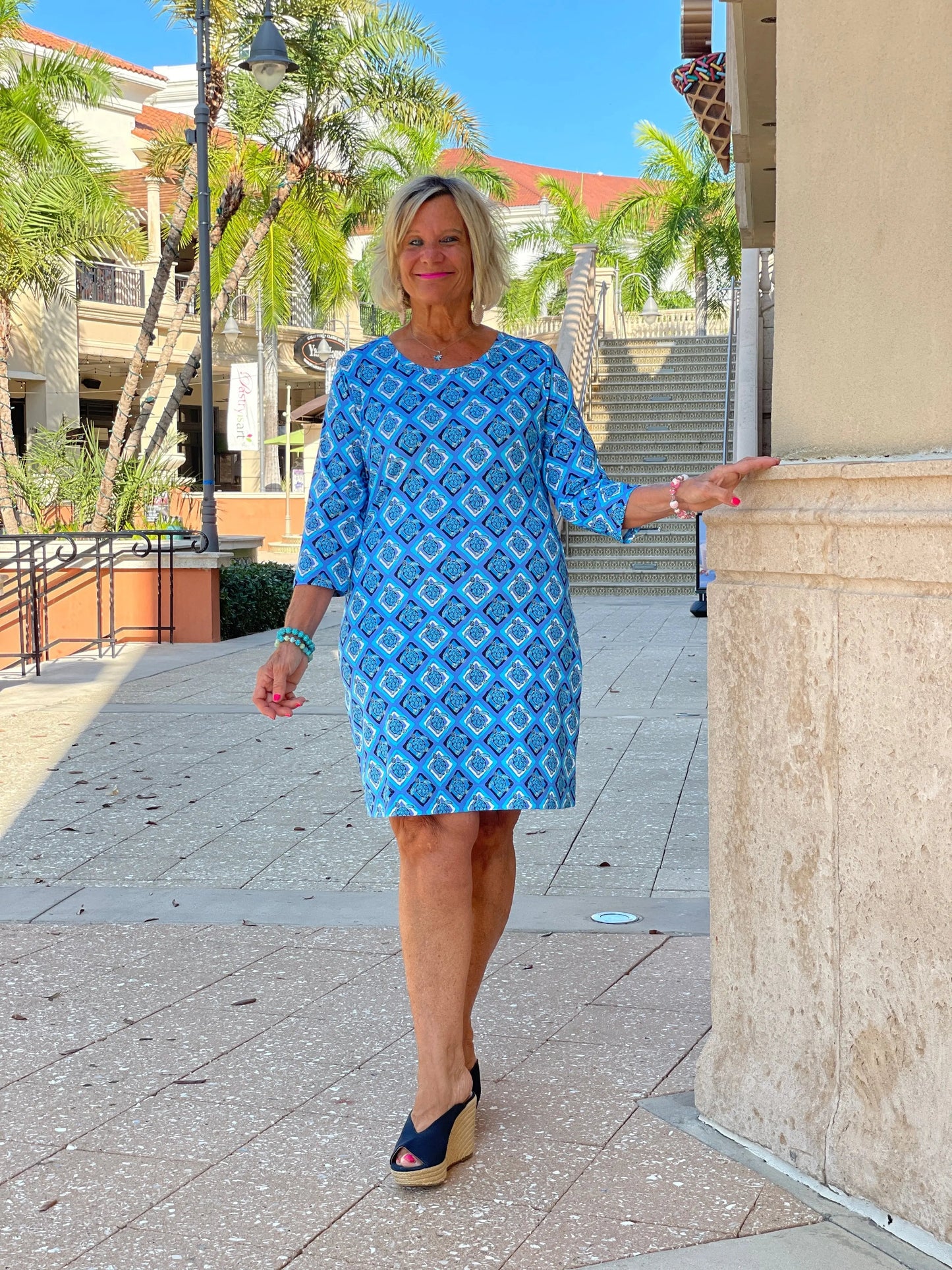 BAHAMA BLUE TURTLE SLEEVE DRESS