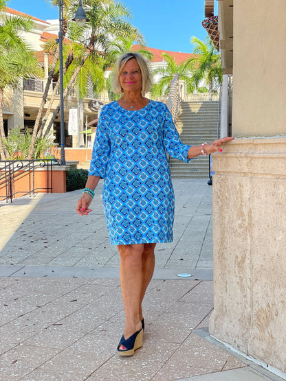 BAHAMA BLUE TURTLE SLEEVE DRESS