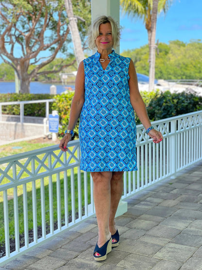 BAHAMA BLUE TURTLE COLLAR DRESS