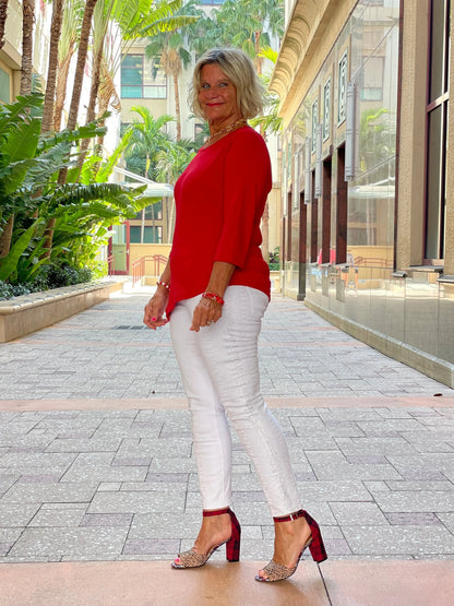 CRIMSON RED ASYMMETICAL TOP