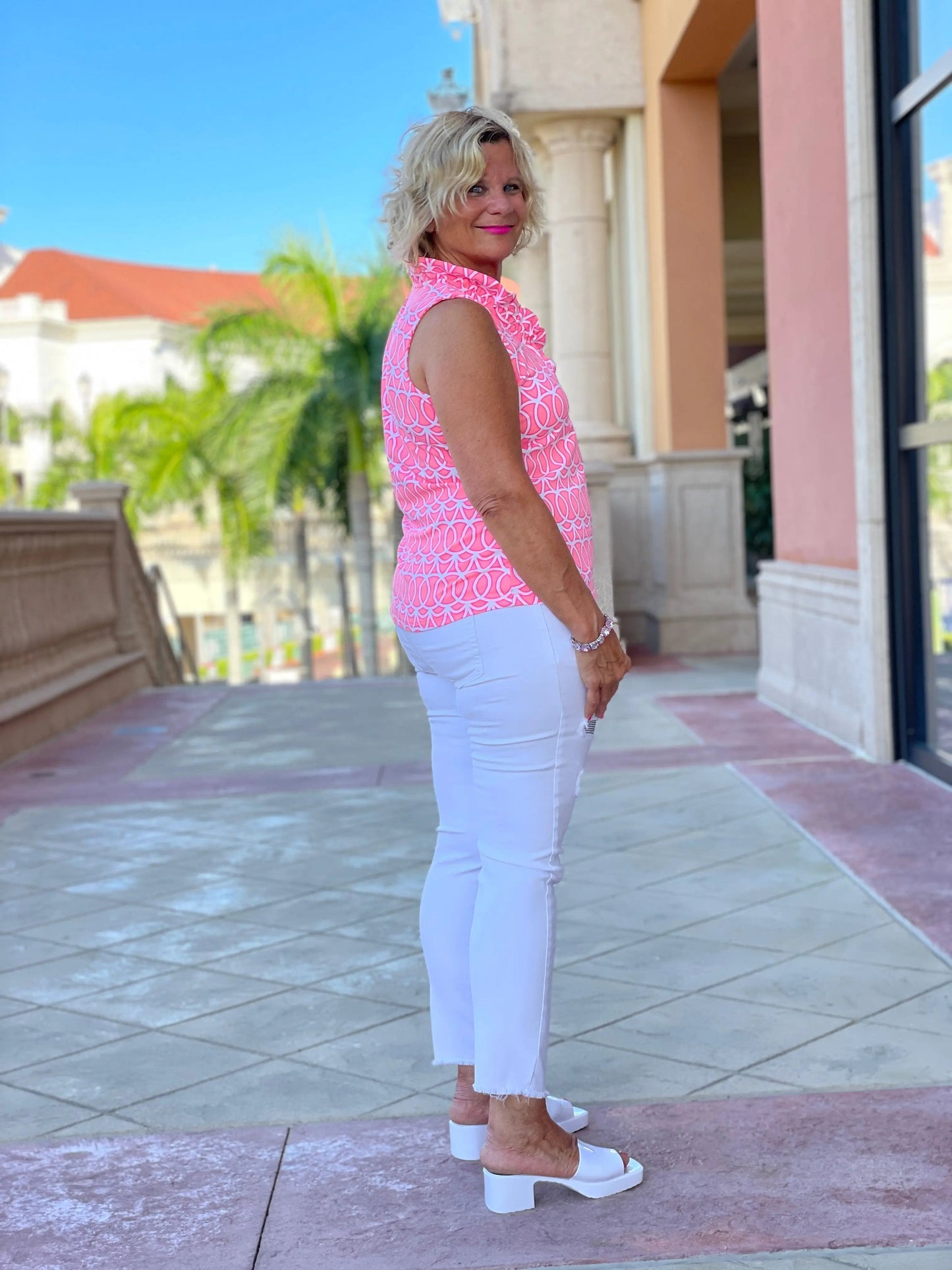 CANDY PINK SLEEVELESS RUFFLE