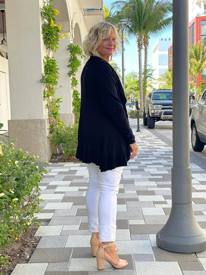 CAROLINE RUFFLE BLACK SWEATER