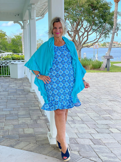 BAHAMA BLUE TURTLE HALTER  RUFFLE DRESS
