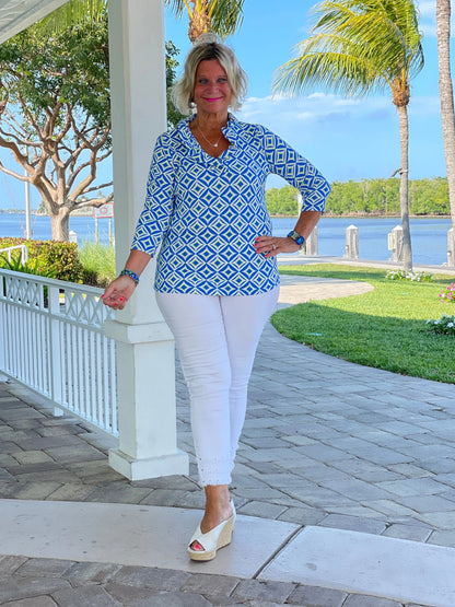 AQUA DIAMONDS  RUFFLE TOP