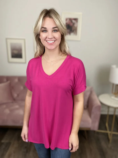 It's All Going On Women's Hi-Lo Rolled Short Sleeve Top