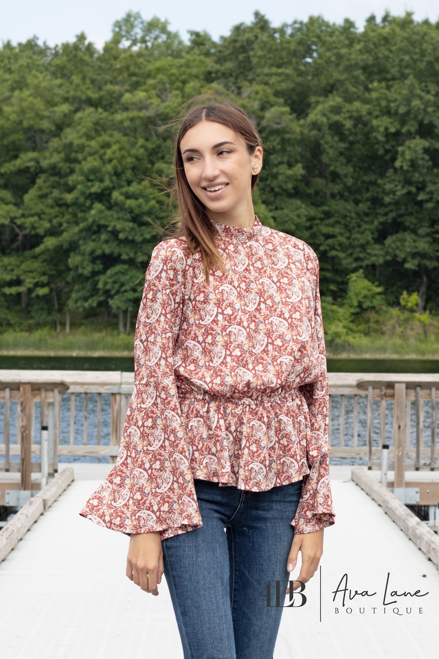 Perfectly Paisley Women's Mock Neck Long Sleeve Top