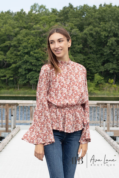 Perfectly Paisley Women's Mock Neck Long Sleeve Top