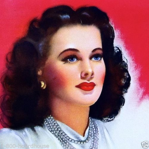 LADY IN PEARLS Pinup Lithograph Print 1940s