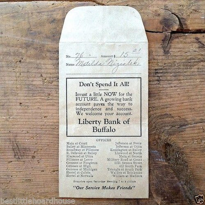 LIBERTY BANK OF BUFFALO Deposit Envelope 1910s