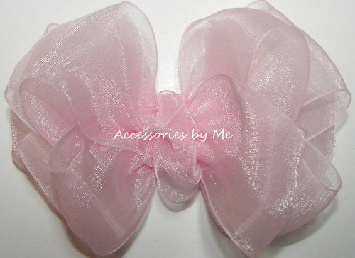 Fancy Light Pink Organza Hair Bow