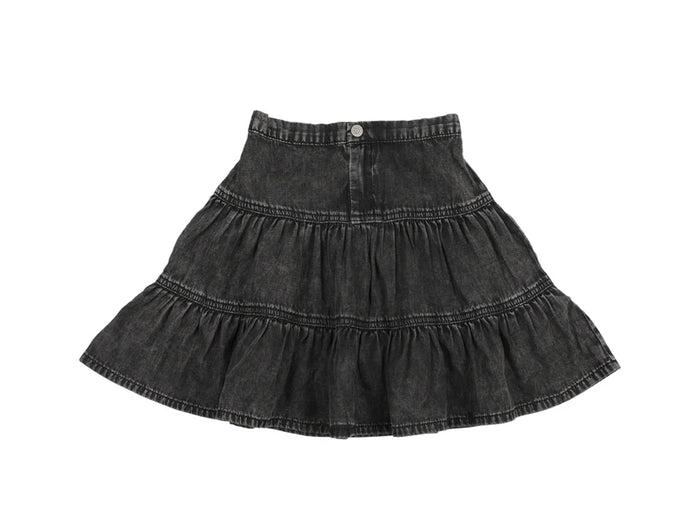 Lil Legs Denim Tiered Skirt - Black Wash