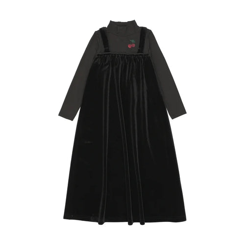 Little Legs Black Mockneck Cherry Maxi