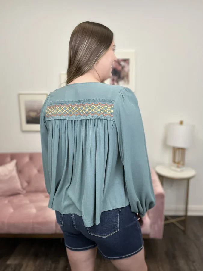 Beautiful And Free Women's Embroidered Long Sleeve Top