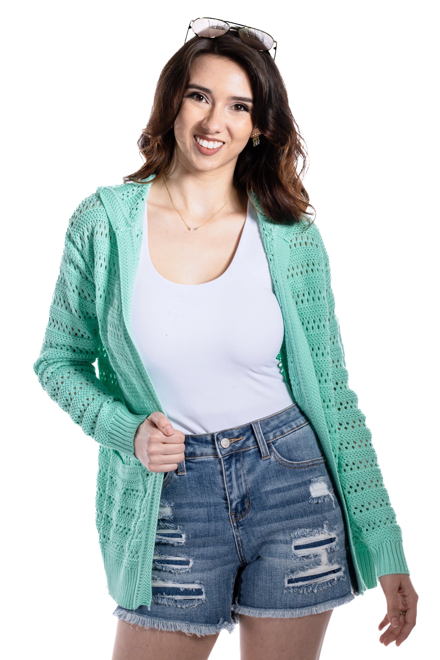Women's Crochet Knit Sweater Hooded Cardigan