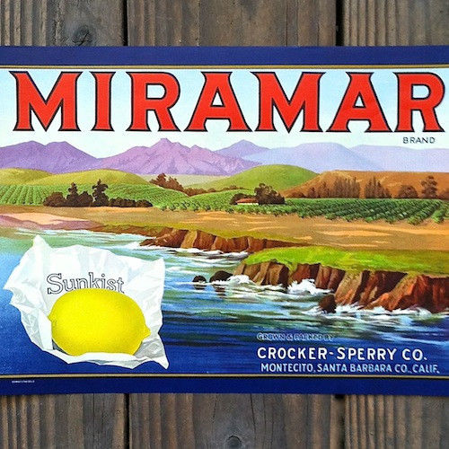 MIRAMAR SUNKIST LEMON Citrus Crate Box Label 1940s