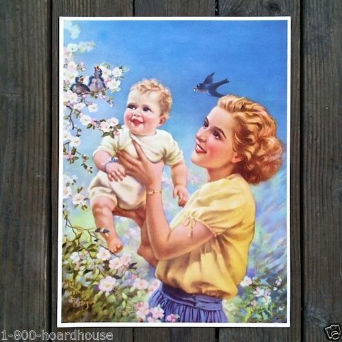 MOTHER WITH BABY Art Lithograph Print 1920s
