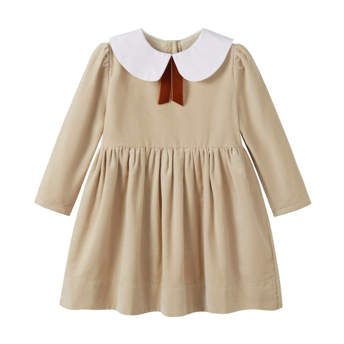 Nounelle Crushed Velour Tan Tie Dress