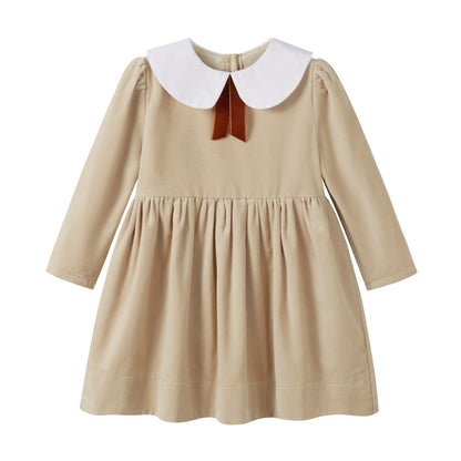 Nounelle Crushed Velour Tan Tie Dress