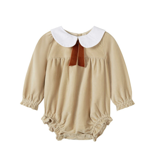 Nounelle Crushed Velour Tan Tie Romper