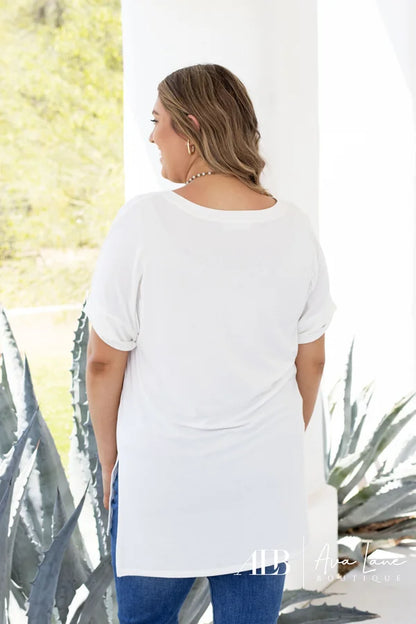 It's All Going On Women's Hi-Lo Rolled Short Sleeve Top