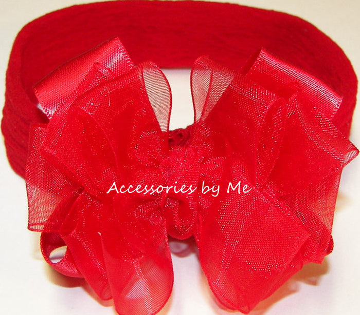 Red Organza Satin Bow Headband