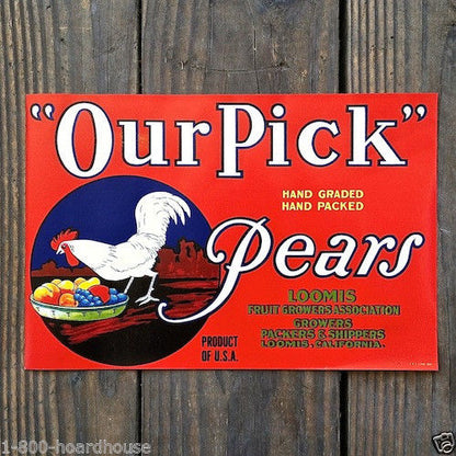 OUR PICK PEARS Fruit Cate Box Label 1930s