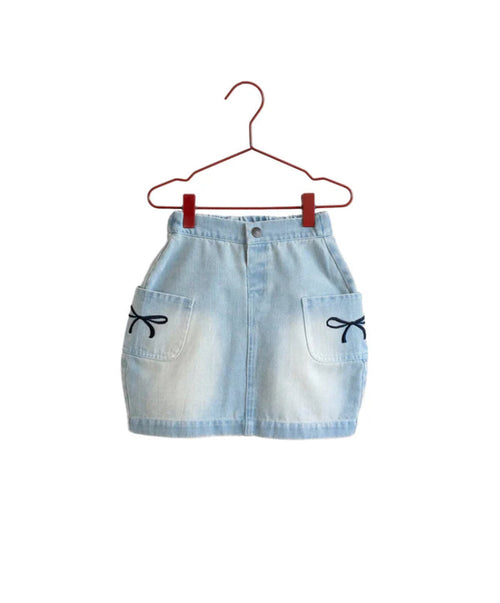 Please Mom Denim Bow Barrel Skirt