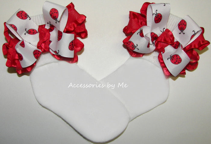 Lady Bug Red Ruffle Bow Socks