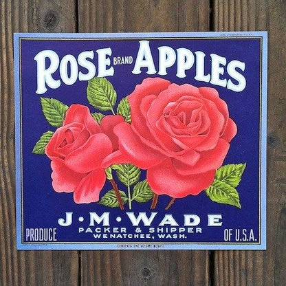 ROSE BRAND APPLES Fruit Crate Box Label 1940s