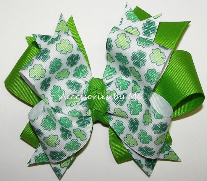 Shamrock Green White Cheer Hair Bow